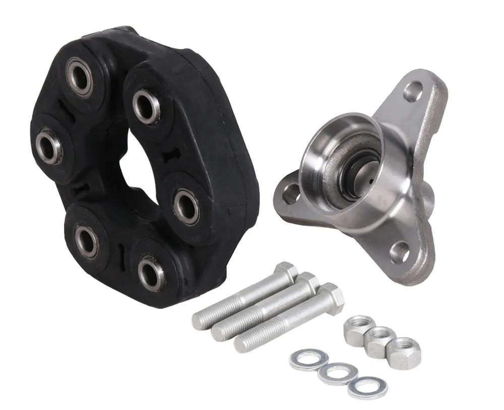 Flansza trójramienna przegubu gumowego + przegub gumowy 110mm, Porsche, VW, otw. 6 x 12mm, h-40mm, rura 60 x 2mm, tulejka centrująca 16mm