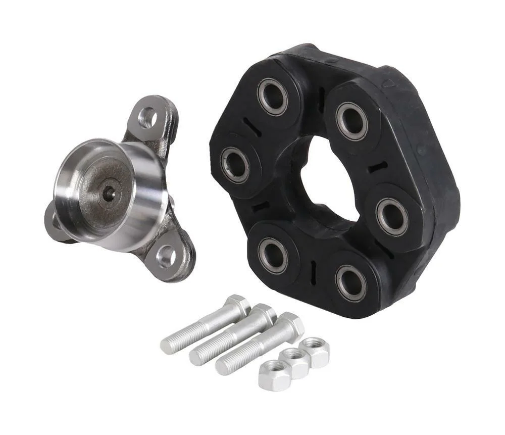 Flansza trójramienna przegubu gumowego + przegub gumowy 96mm BMW, otw. 6 x 12mm, h-70mm, rura 60 x 2mm, palec centrujący 16mm